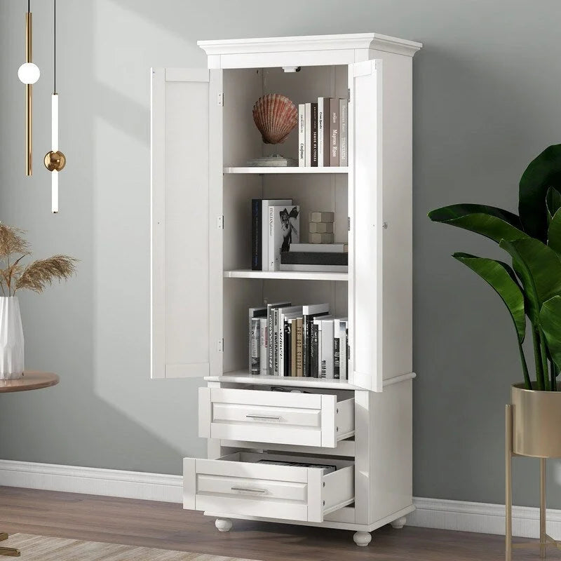 Tall Bathroom Storage Cabinet with Two Drawers and Two Doors