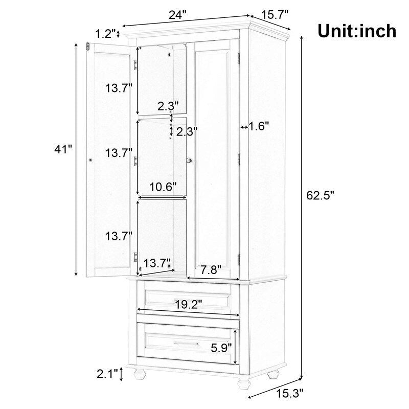 Tall Bathroom Storage Cabinet with Two Drawers and Two Doors