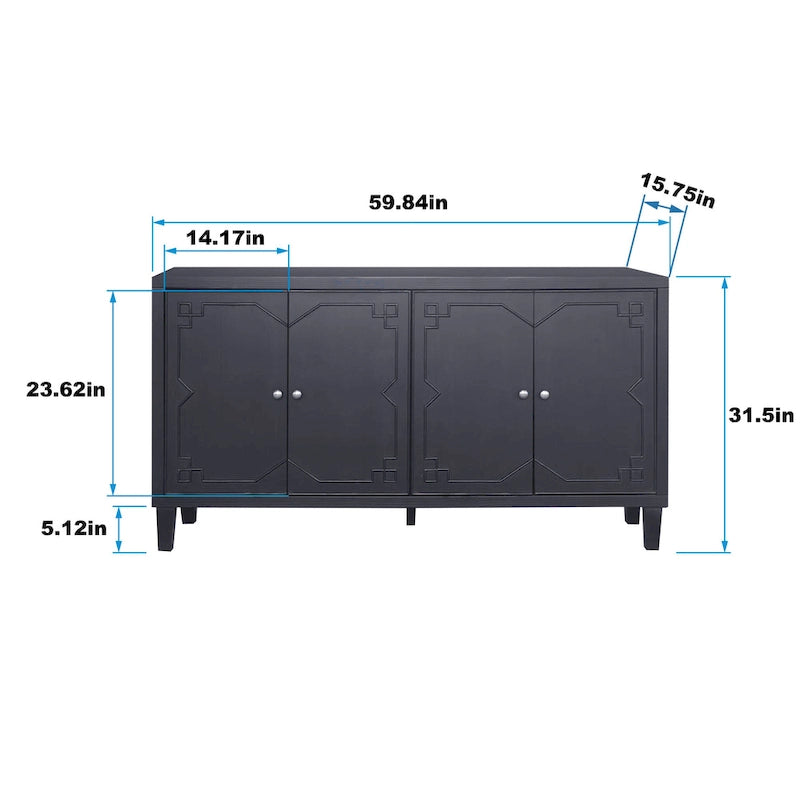 4 Door Wooden Cabinet Sideboard for Living Room