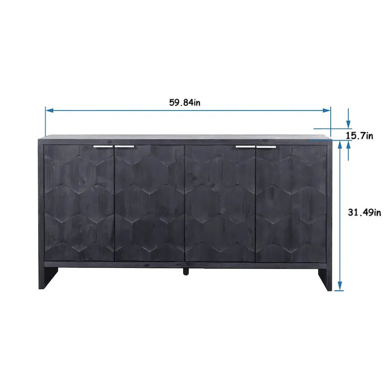 Farmhouse Style 4 Door Wooden Cabinet Sideboard for Living Room