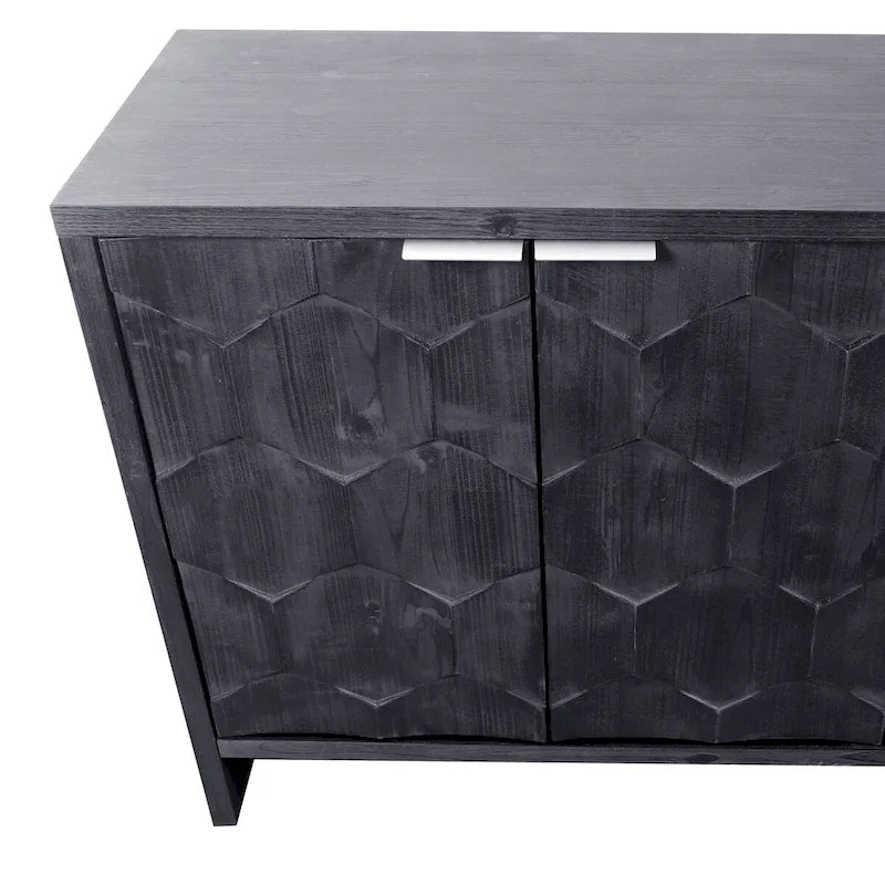 Farmhouse Style 4 Door Wooden Cabinet Sideboard for Living Room