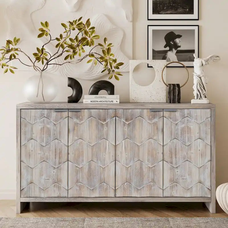 Farmhouse Style Wooden Sideboard Buffet Server Cabinet with Doors